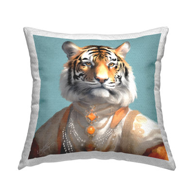 Sir Prince Tiger Outdoor Printed Pillow by Elizabeth Medley