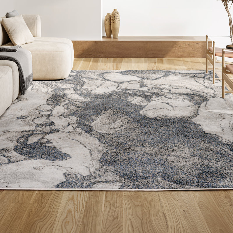 Tapis gris / crème Clodovea Marmo, Rectangle 7 pi 10 po x 10 pi