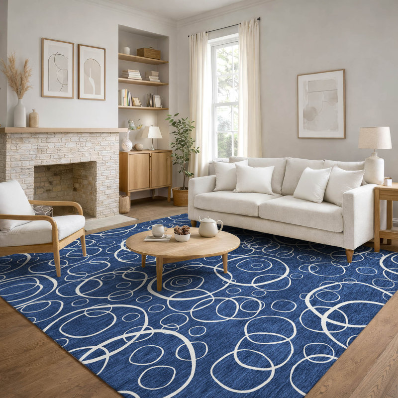 Premium Machine Washable Mayfield AMF2407 Bubbles Rug, 3' x 5', Navy