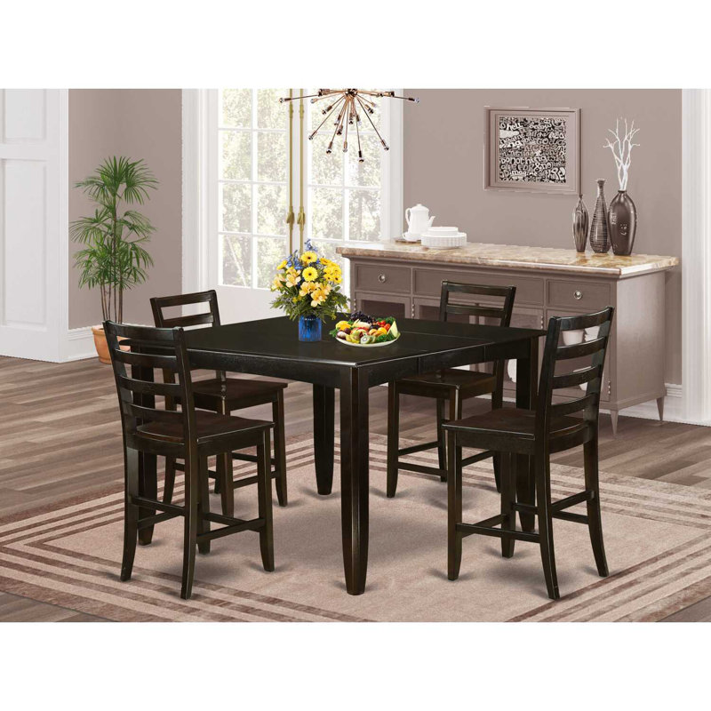 5 Piece Counter Height Dining Set Includes a Square Dining Table with Pedestal and 4 Kitchen Chairs, 54x54 Inch, Cappuccino