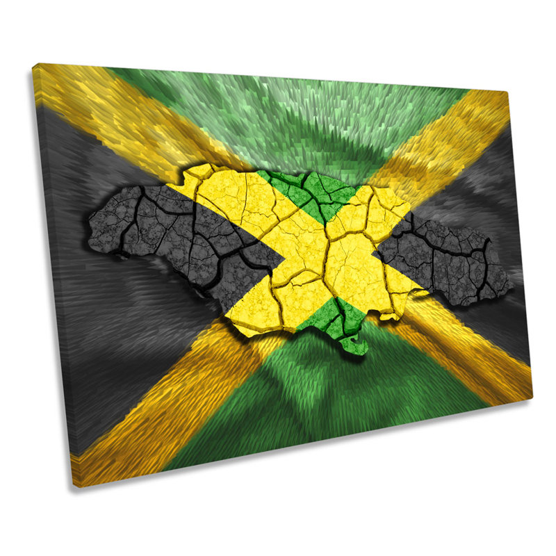 Map Of Jamaica Flag - Wrapped Canvas Art Prints, 61cm H x 91.4cm W x 4cm D