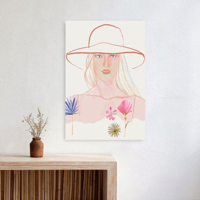 «Serene Woman Summer Hat Delicate Dreamy Elegant Flower Portrait», reproduction d'art murale