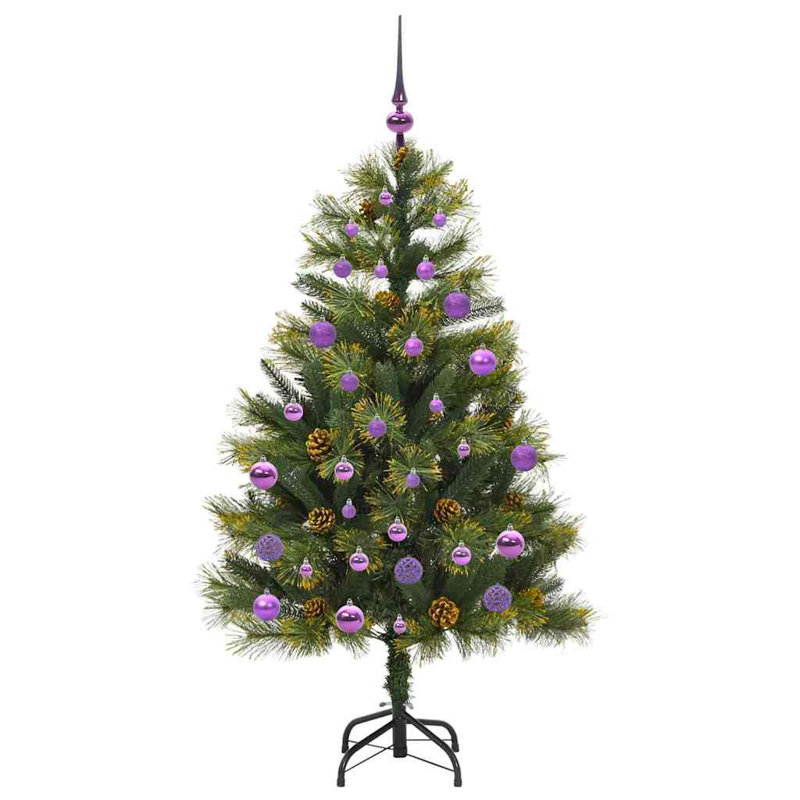 Artificial Hinged Christmas Tree with Cones, Purple, 4.92' H