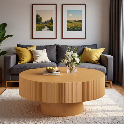 Table basse ronde moderne 35,4 "avec plateau épais et base robuste
