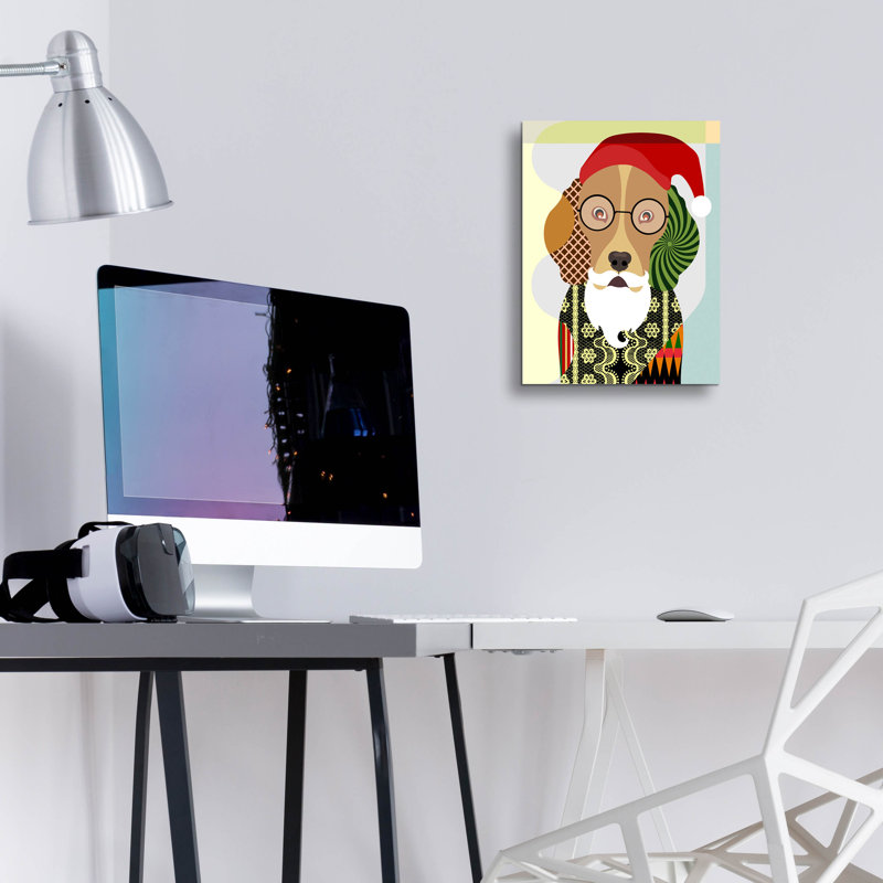 Art mural en verre Trinx «Santa Beagle» par Lanre Adefioye, H 16 po x l 12 po x P 0,13 po