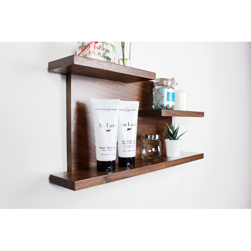 3 tablettes flottantes en bois massif, Noyer