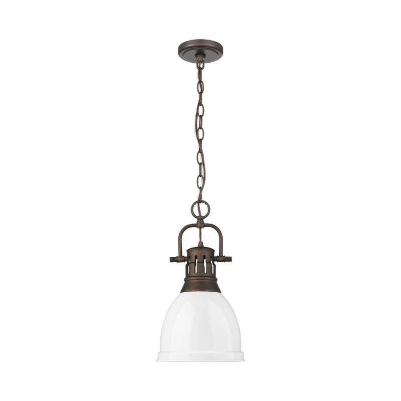 Luminaire suspendu 1 lumière avec chaîne Cajoux, Bronze huilé, H 8,875 po x l 8,875 po, Blanc