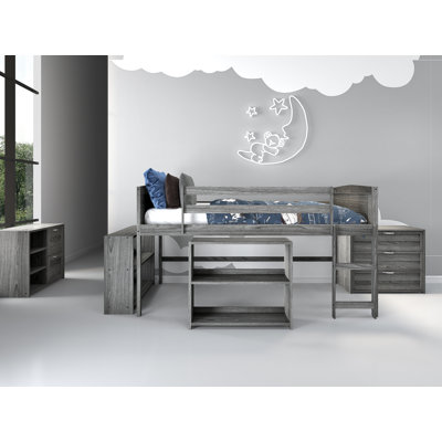 Hagen Twin Wood Platform Loft Bed with Bookcase by Sunside Sails