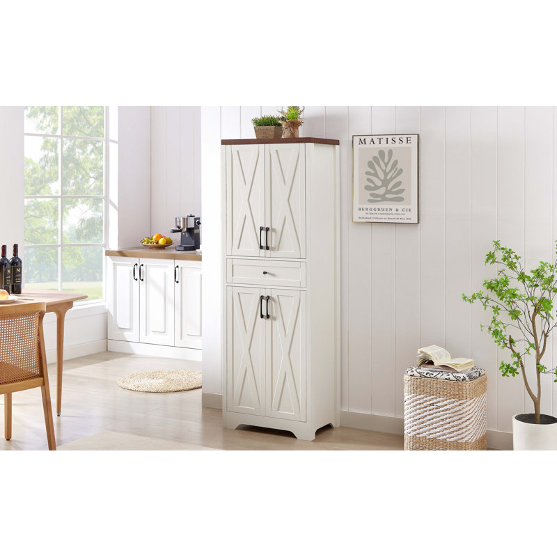 Buffet de salon 68 "de haut, Blanc/noyer