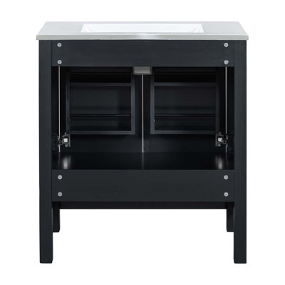 Meuble-lavabo de 30 po avec lavabo simple, meuble-lavabo encastré, armoire de rangement avec 2 portes et un tiroir, fermeture en douceur, rangement multifonctionnel, structure en bois massif