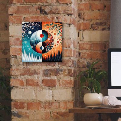  «Yin Yang Seasons Fall Winter» par Rey Klimt, art mural sur toile, 12 po x 12 po
