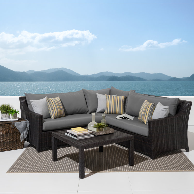Fionnula Patio Sectional Seating Set with Sunbrella Cushions, Charcoal Grey Sunbrella®