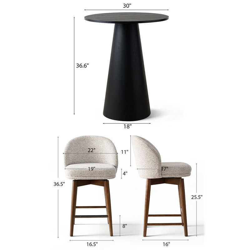 Modern 30" Round Counter Height Dining Set with 3 Upholstered Swivel Counter Stools, Beige