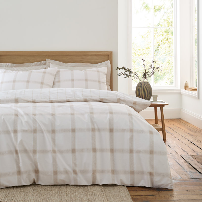 Oxton Check 200 Thread Count Cotton Reversible Duvet Cover Set, King Duvet Cover + 2 Standard Pillowcases