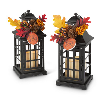 10.5 Illuminating Metal Thanksgiving Lantern with LED Candle