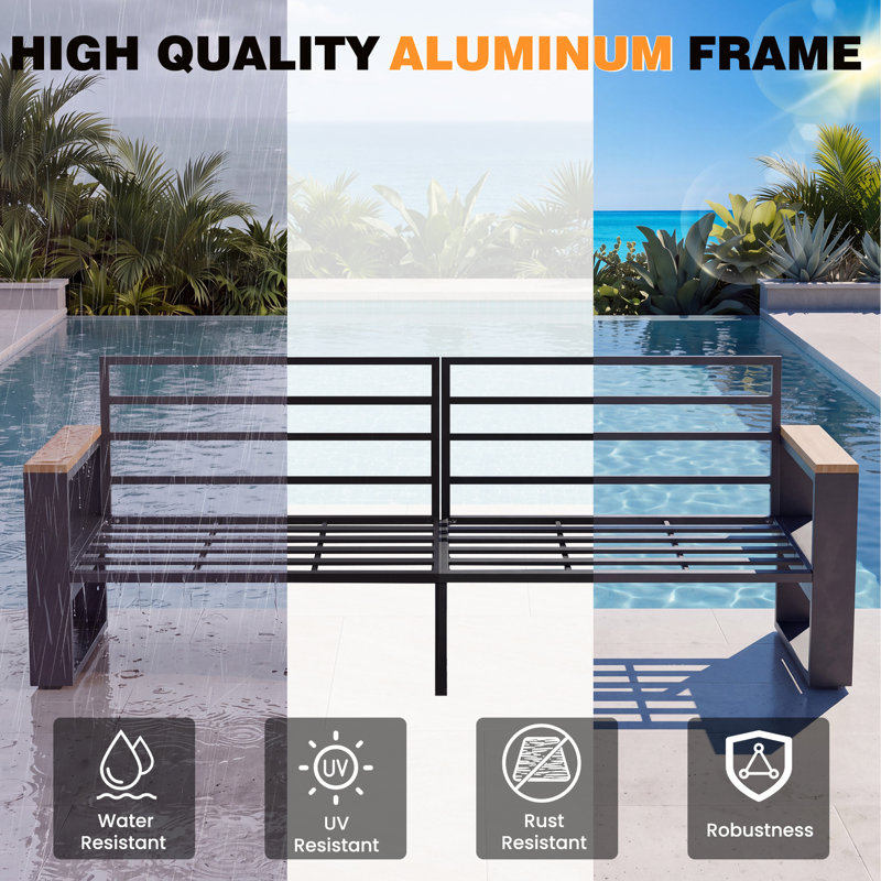 Canapé deux places en aluminium pour terrasse, idéal pour le jardin ou la cour arrière., Gris