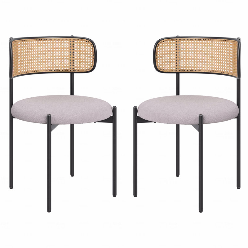 Ensemble de 2 chaises de salle à manger, chaises de salle à manger rembourrées modernes, chaises de salle à manger à dossier en rotin, chaises de cuisine décoratives avec pieds en métal