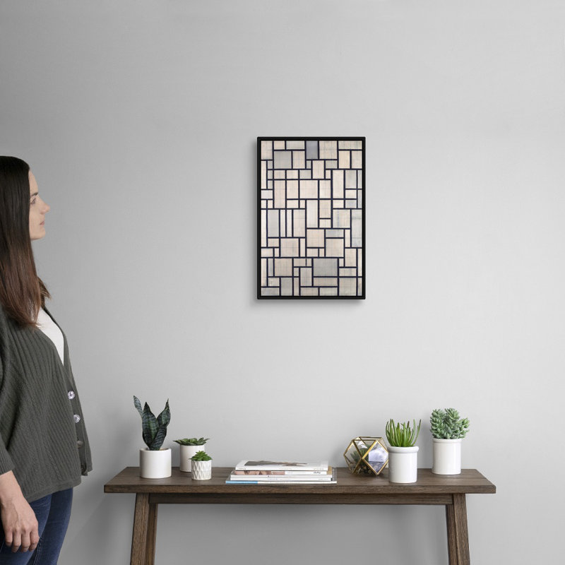 "Composition with Grid 2" par Piet Mondrian - reproduction d'art sur toile, H 20 po x l 14 po x P 1,75 po, Cadre noir