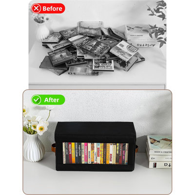 Lot de 4 boîtes de rangement pour DVD avec fenêtre transparente, organisateur anti-poussière avec couvercle et poignées, pouvant contenir jusqu'à 104 boîtiers, compatible avec les CD et Blu-ray - 40 x 15,5 x 20,5 cm
