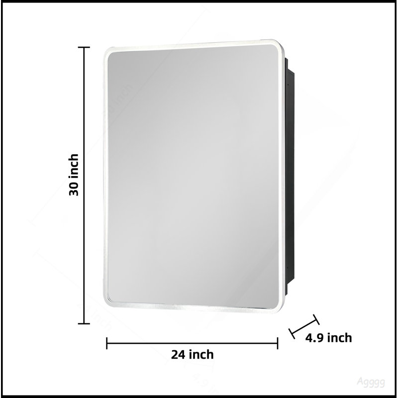 24X30 Inch Silver Metal Framed Wall Mount Or Recessed Bathroom Medicine Cabinet With Mirror, 30" H x 24" W x 4.9" D
