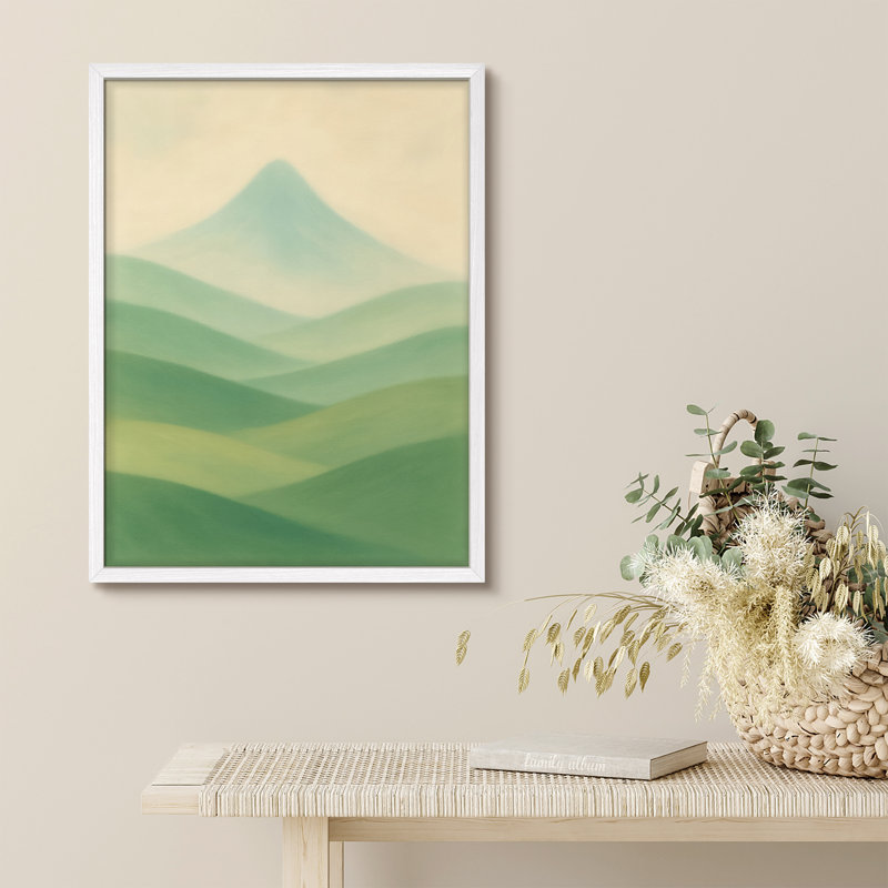 «Rolling Hills and Misty Mountain», reproduction d'art encadrée, paysage apaisant pour la maison ou le bureau, Blanc