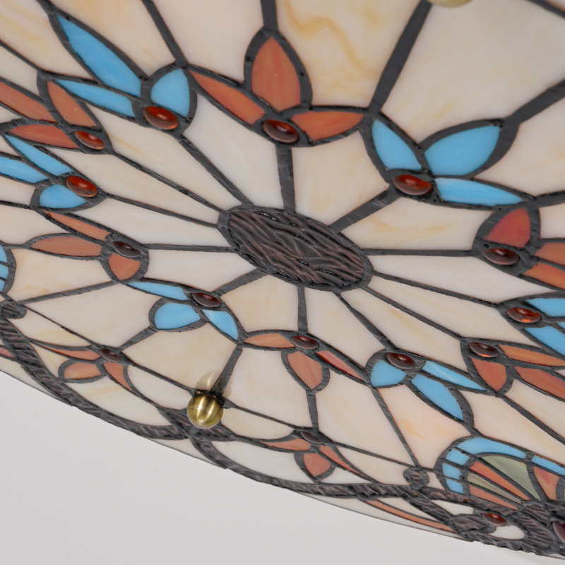 Plafonnier encastré 20 po à 4 lumières en verre coloré Tiffany