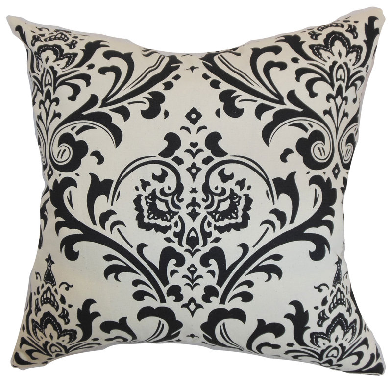 Cotton Damask Sham Set, Euro, Black/White