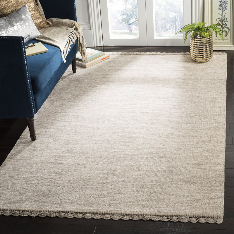Tapis beige en coton tissé à plat à la main Mohnton, Rectangle 8 pi x 10 pi