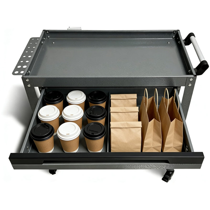 Chariot à outils robuste à 3 niveaux avec tiroir verrouillable, chariot mobile en acier avec support latéral et roulettes verrouillables pour atelier, garage, entrepôt
