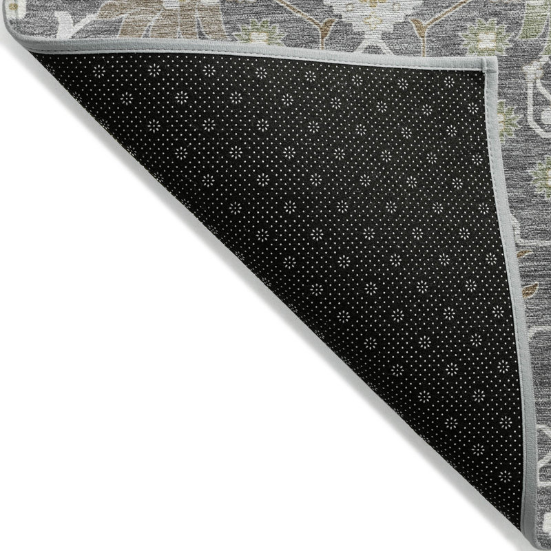 Charcoal Round Flat Woven Synthetic Washable Rug 8'