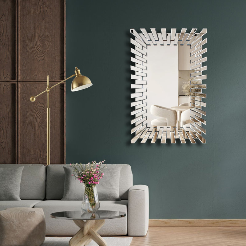 Rabell Rectangle Sunburst Glass Wall Mirror