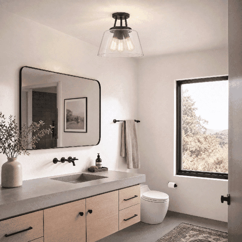 Macklin 3 - Light 13'' Simple Dome Semi Flush Mount in Satin Nickel, Satin Nickel