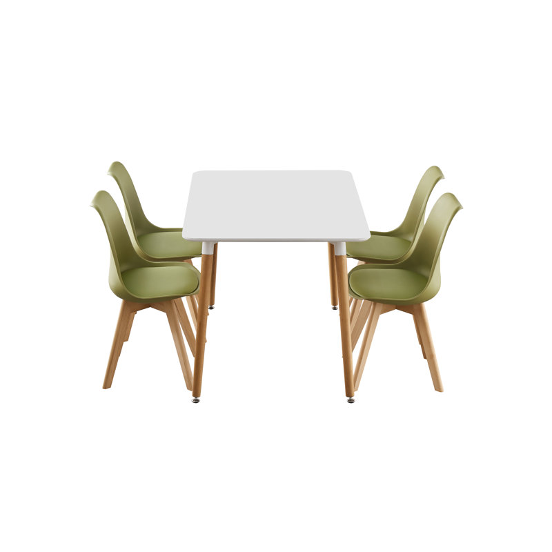 Zane 4 Person Modern Dining Table Set, White, Lime Green