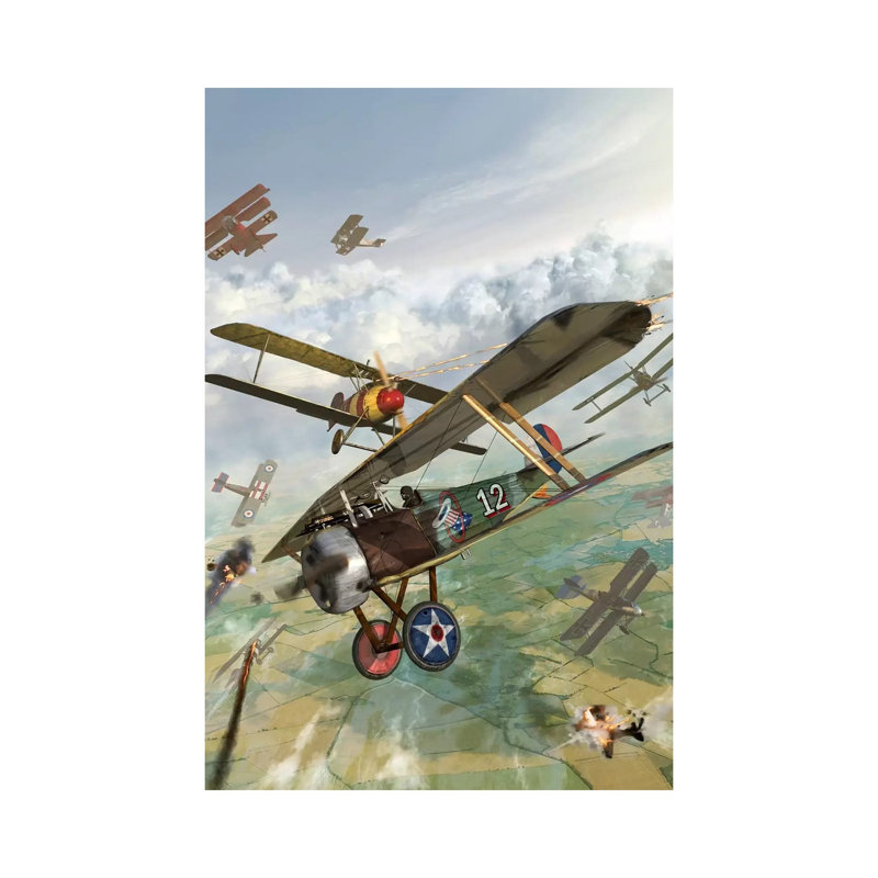 WWI US Biplane Attacking German Biplanes 1 Piece Wrapped Canvas Wall Art, 30.48 cm H x 45.72 cm W