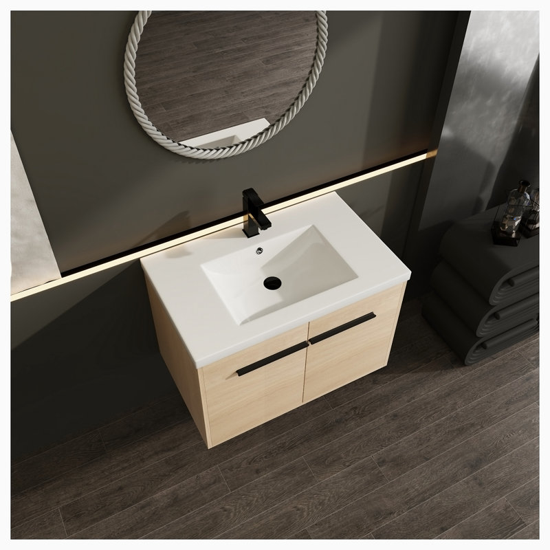 Ensemble de meuble-lavabo simple 29,53 avec comptoir Curtisha, Chêne