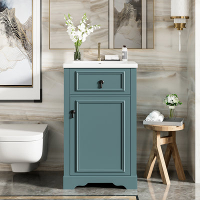 Meuble-lavabo de 20 pouces pour les petites salles de bain: structure en bois massif, lavabo en céramique et poignée élégante en alliage d'aluminium, fabrication de la structure, style