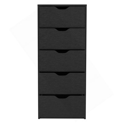 Commode H 42 po, 5 tiroirs, commode de rangement mince, noir