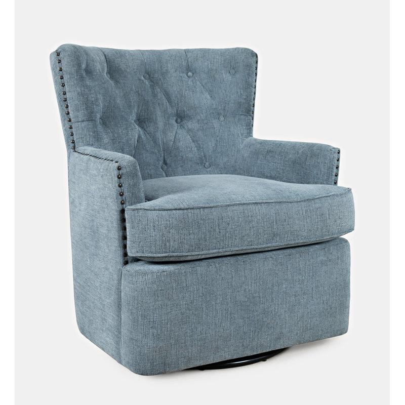 Ines 30'' Wide Tufted Swivel Armchair, Blue 