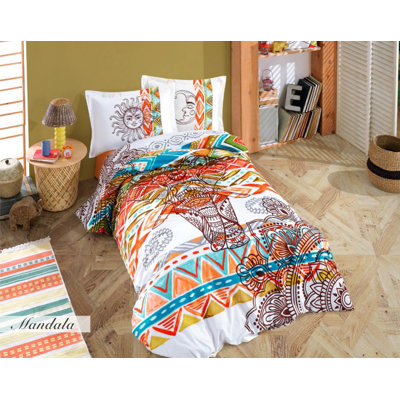 Ensemble de housse de couette en popeline de coton de qualité supérieure, 100% coton, avec housse de couette (63 x 87), drap plat (63 x 94) et taie d'oreiller (20 x 28) | Lavable à la machine, 152 fils, enveloppe élégante et fermeture à boutons