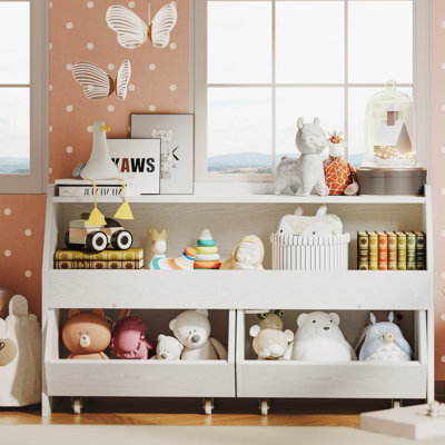 Toy Storage Cabinet with Drawers and Wheels – Kids Organizer Shelf for Nursery, Playroom, or Bedroom by Ebern Designs