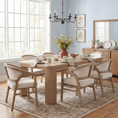 Meika 6-Person Dining Table Set With Upholstered Chairs & Wooden Frame