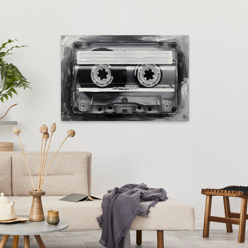 Cassette, art abstrait classique contemporain avec fleur de chat, H 36 po x l 24 po
