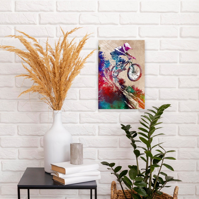 «Extreme Mountain Biking Modern Vibrant Abstract Mountain Landscape Art», art mural, 18" H x 12" W