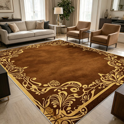 Tapis en filigrane brun vieilli de 1 pièce d'époque pour le salon, doux et confortable, adapté à toutes les saisons, facile à entretenir, lavable à la machine, tapis de dessous de table convenant à la salle à manger, la chambre à coucher, la cuisine,