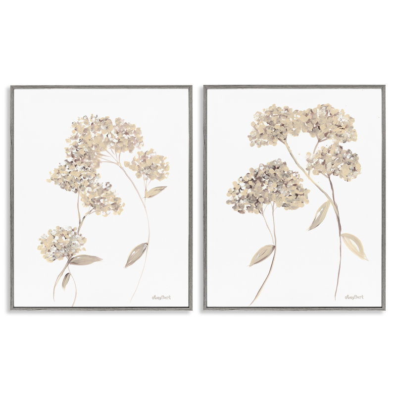 Plain Beige Blossom Sprig 2 PC Framed Giclee Art Set by Roy Ebert, 14" H x 11" W, Farmhouse Gray Framed Giclee