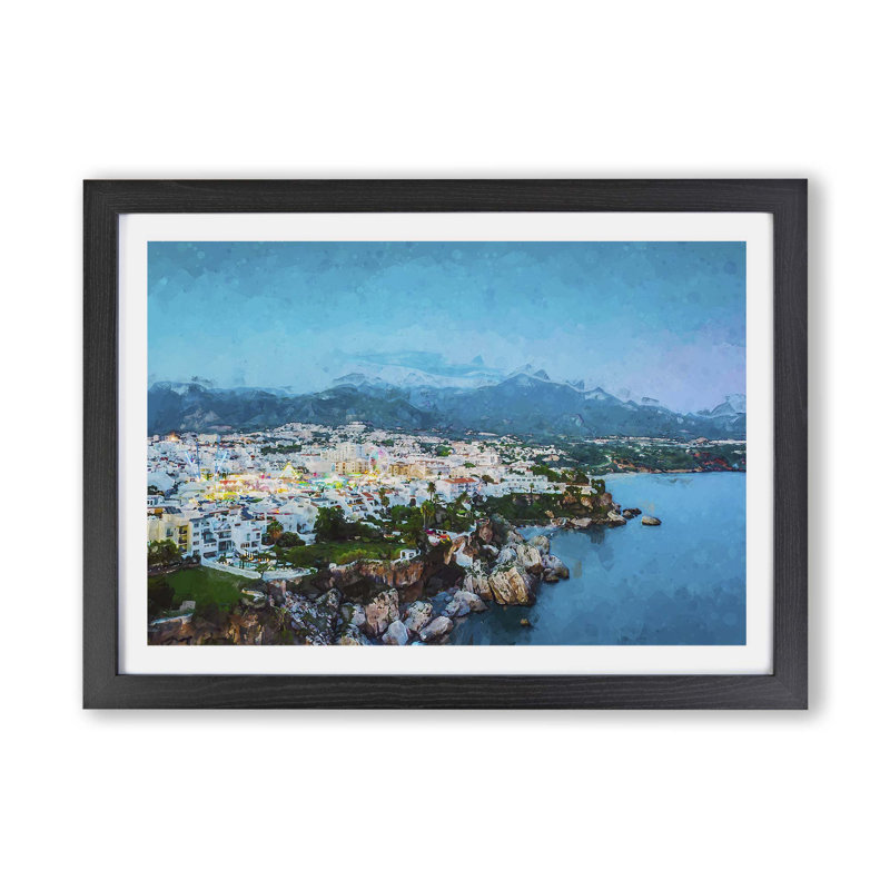 Skyline Of Nerja In Spain - Single Picture Frame Print, 62cm H x 87cm W x 2cm D, Black