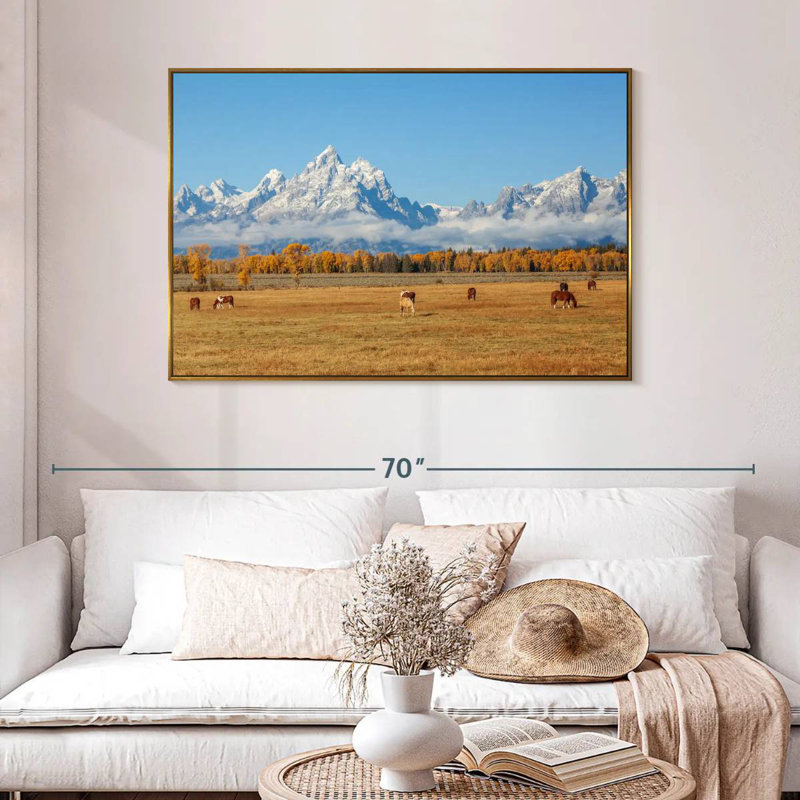 Grand Teton, scène d'automne, 46 po x 31 po, Cadre flottant doré