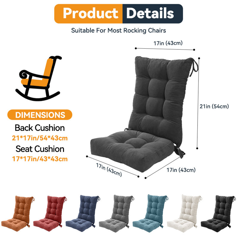 Ensemble de coussins de chaise berçante antidérapante double fixation, Noir
