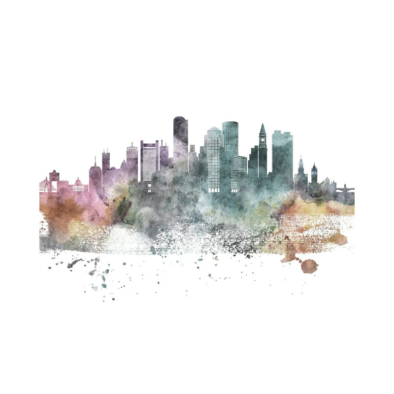 Boston Pastel Skylines - Wrapped Canvas Print, 66.04cm H x 101.6cm W