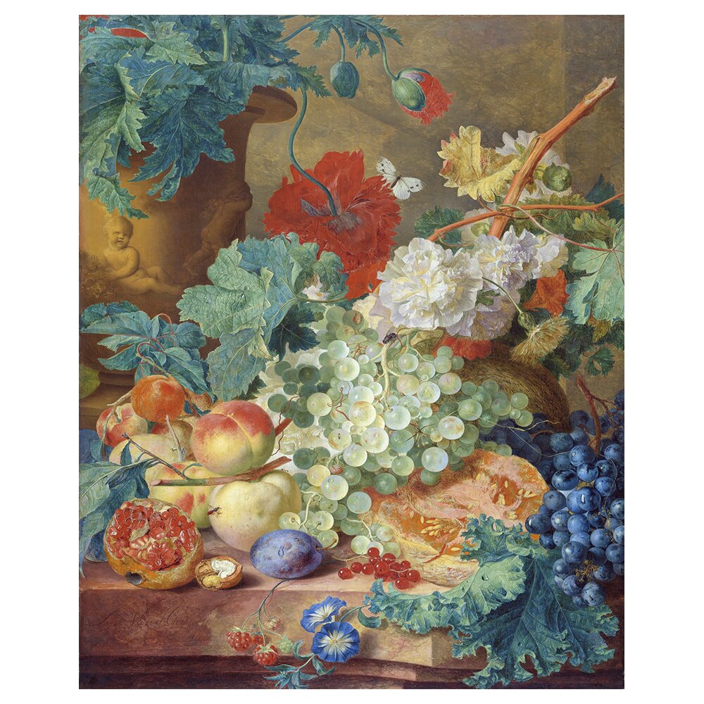 Leinwandbild Stillleben mit Blumen und Früchten von Jan Van Huysum